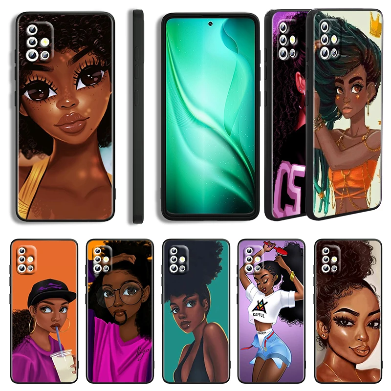

African Beauty girl For Samsung Galaxy A03S A02S A02 A33 A53 A72 A52 A42 A32 Lite A22 A13 A12 5G Capa Black Phone Case
