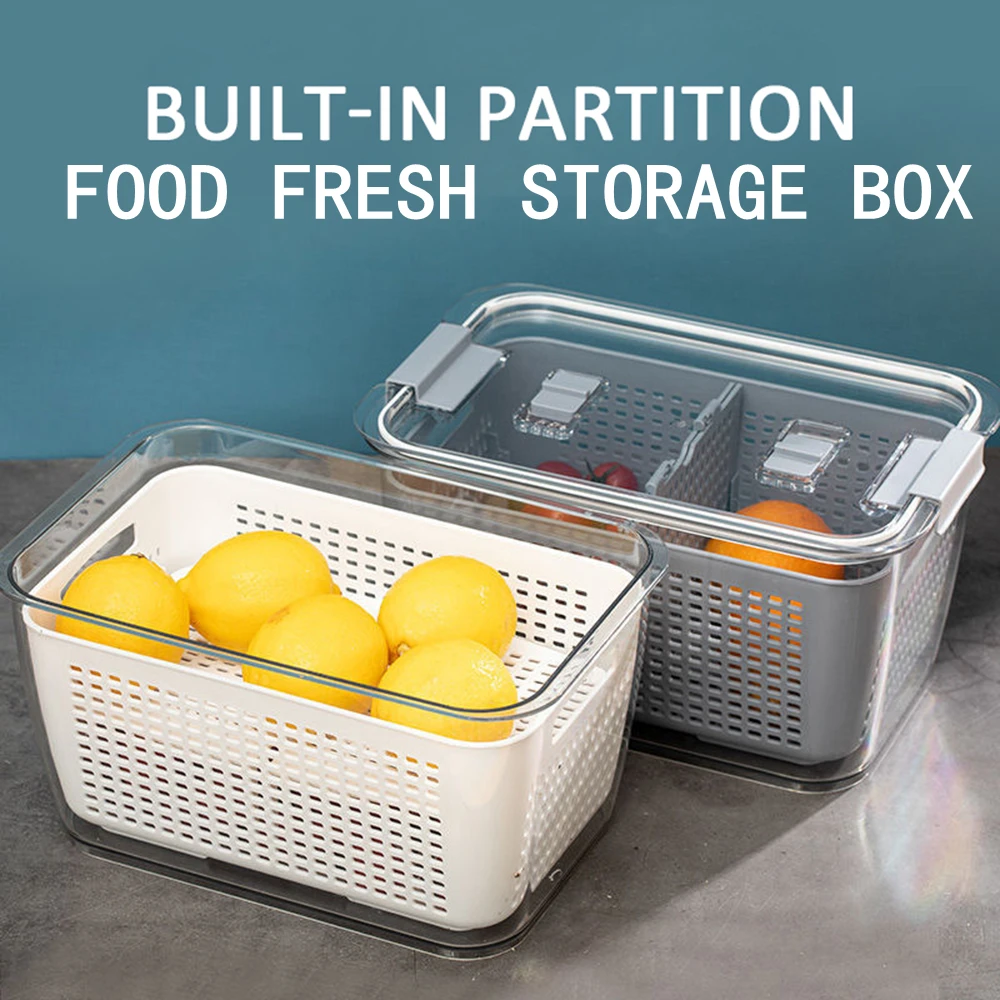

BalleenShiny Double-layer Drain Fresh-keeping Box Plastic Fruit And Vegetable Sealed Refrigerator Classification Storage Box