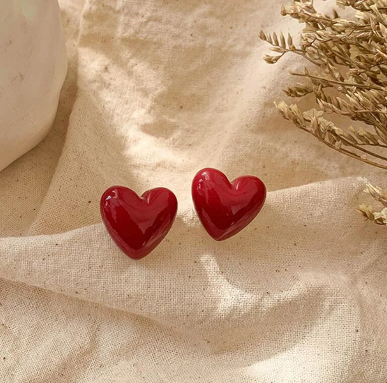 Корейские красные серьги с помпоном и меховым модные бархатные бантом сердечком