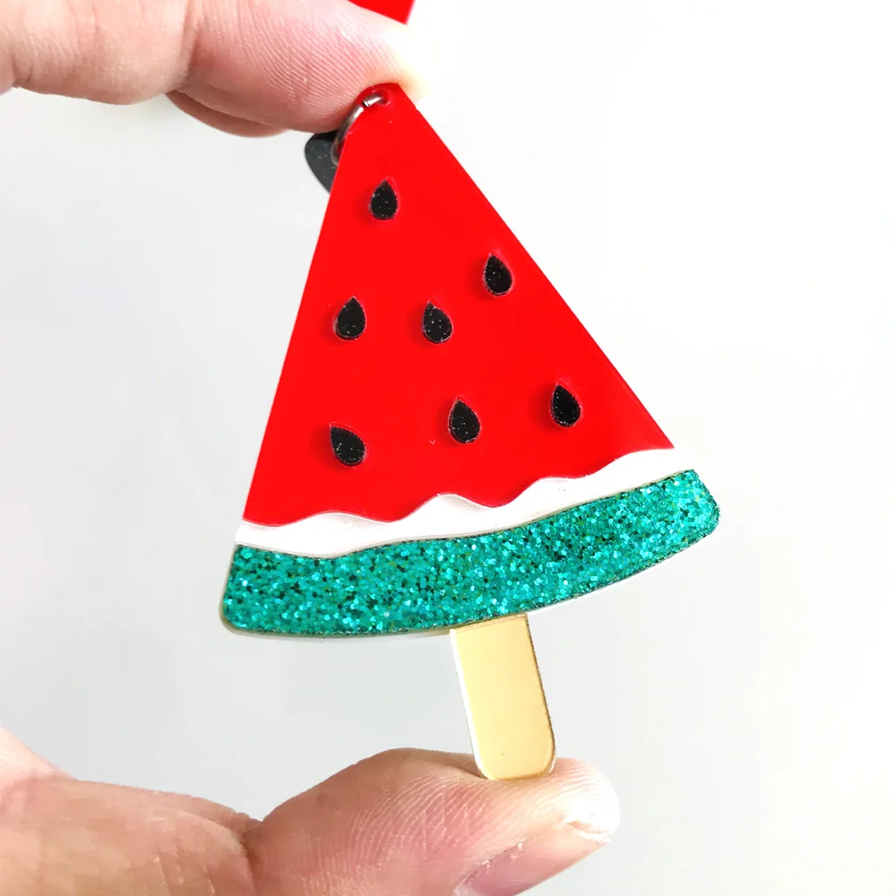 Лидер продаж милые акриловые висячие серьги с фруктами арбузом блестками пудрой