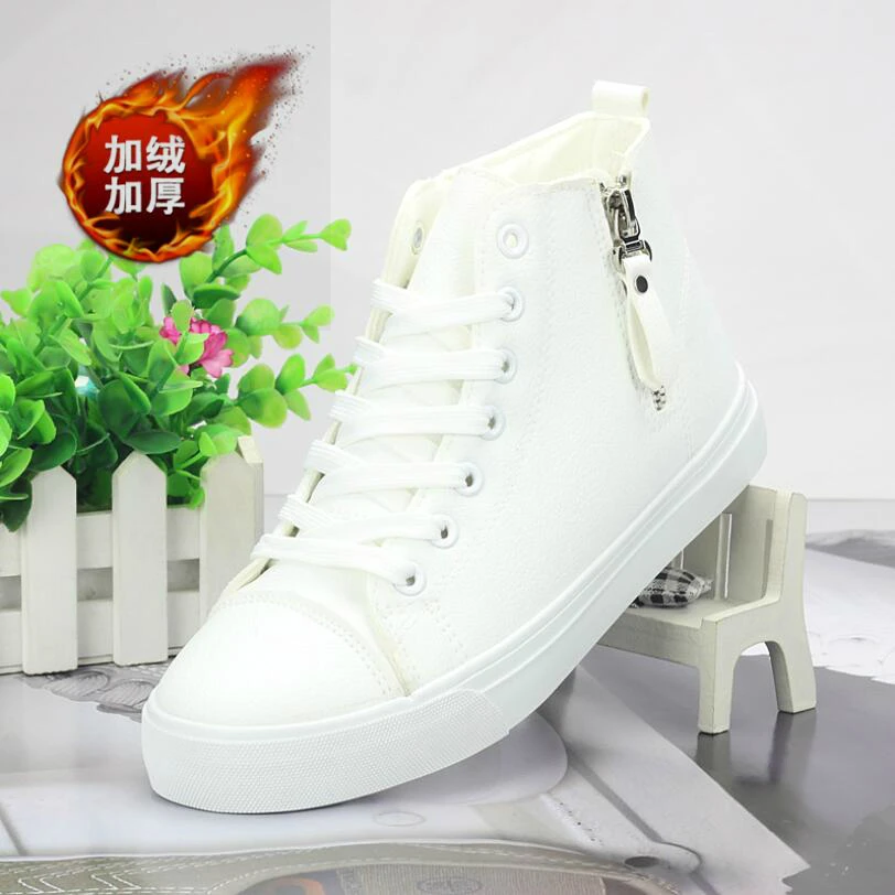 Plush-White Новая женская обувь с высоким берцем; сезон осень-зима модные кроссовки на плоской подошве из искусственной кожи на шнуровке; Лидер продаж; ботинки; Promotin - Цвет: Plush-White