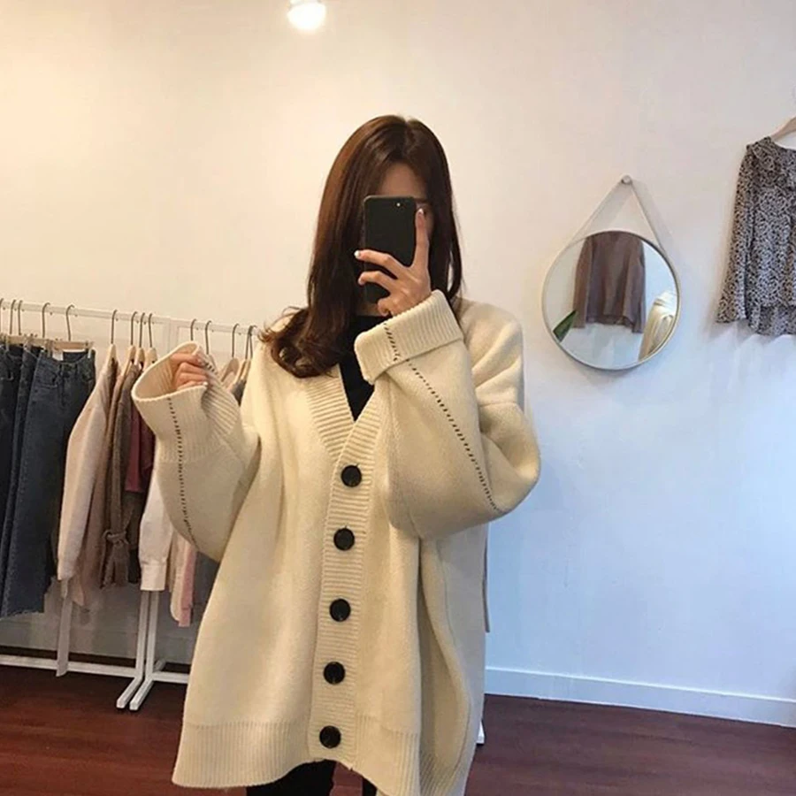 DICLOUD модный осенний Свободный вязаный кардиган свитер в Корейском стиле с