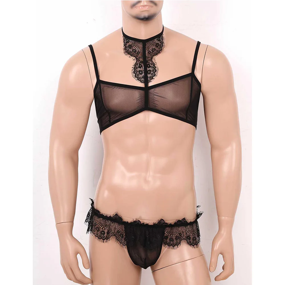 Мужское эротическое нижнее белье Sissy комплект из прозрачного сетчатого