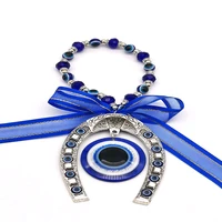 horseshoe blue eyes and round flat eyes blue ribbon key chain pendant doors and windows decorative wall hanging anti evil