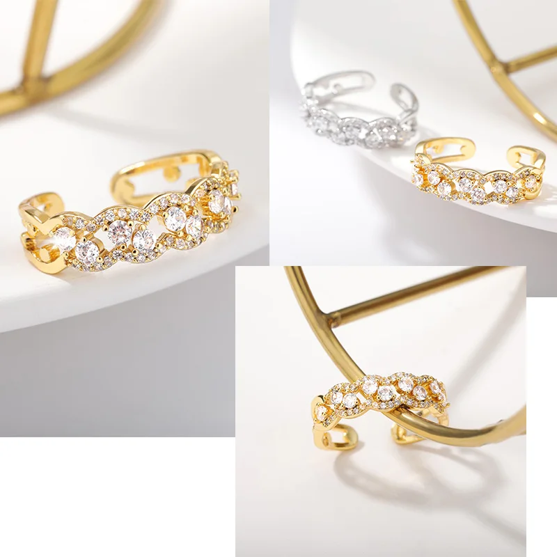 

Luxury Male Female Rings Gold Hip Hop Punk Zircon Ring Cuban Link Chain Exaggerated Street Artist Ring For Women Men Wholesale