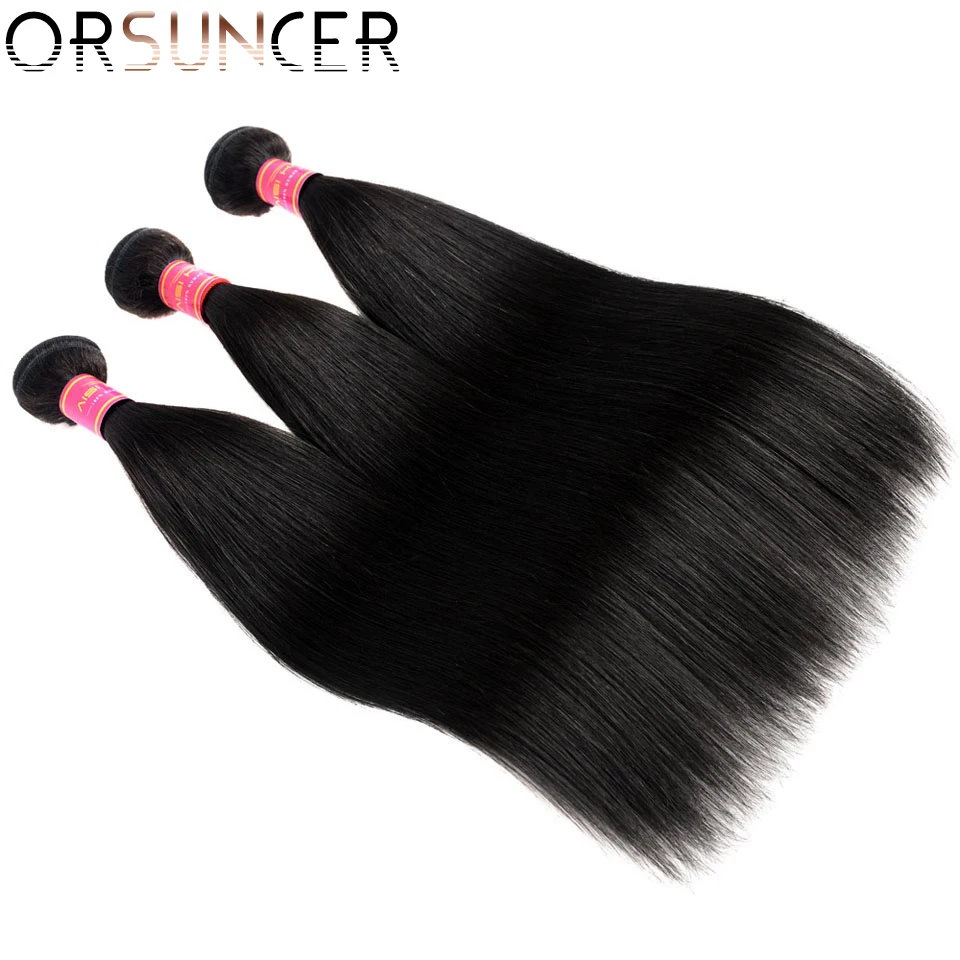 

ORSUNCER Straight Bundles 3/4 Bundles Deal Human Hair Natural Color 10"-26"Inch Peruvian Human Hair Bundle Non-Remy Medium Ratio