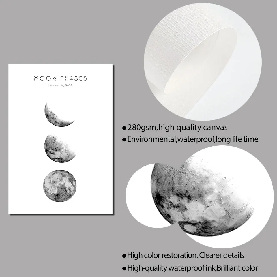 Супер Луна постер черно белая стена искусство природа холст картина фотография