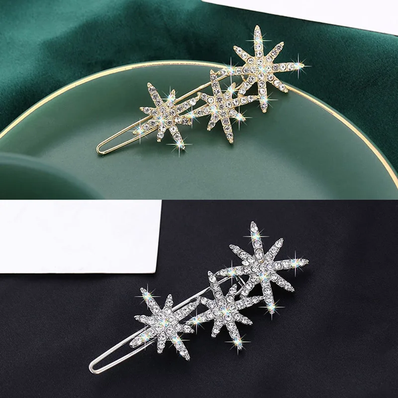 Korean Snowflakes Clip Stars Crystal Hair Pins For Women Sweets Hair Accessories Jewelry Barrette For Girls Ð·Ð°ÐºÐ¾Ð»ÐºÐ° ÑÐ½ÐµÐ¶Ð¸Ð½ÐºÐ°