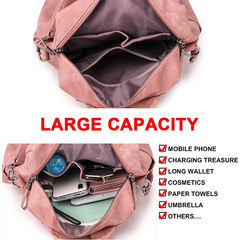 Женский рюкзак из искусственной кожи синий розовый или серый дорожный в стиле