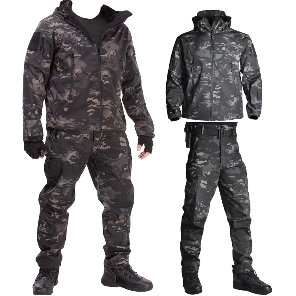

Army Waterproof Airsoft Hunting Clothes SoftShell Hunting Jacket Sets Tactical Jackets Pants Suit Shark Skin Military Coat Pants