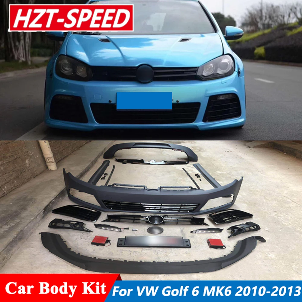 

Facelift R20 Style Car Body Kit Unpainted PP Material Front and Rear Bumper Side Skirts Grille With Led Light For VW Golf 6 MK6