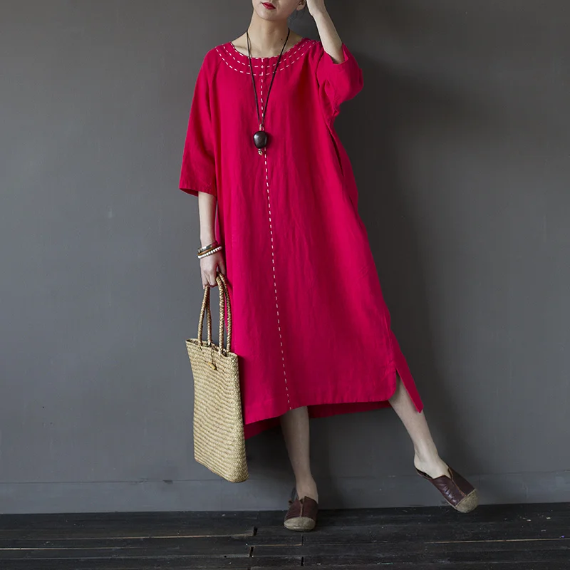 Johnature женские платья хлопок лето 2020 новинка рукав три четверти Круглый ворот
