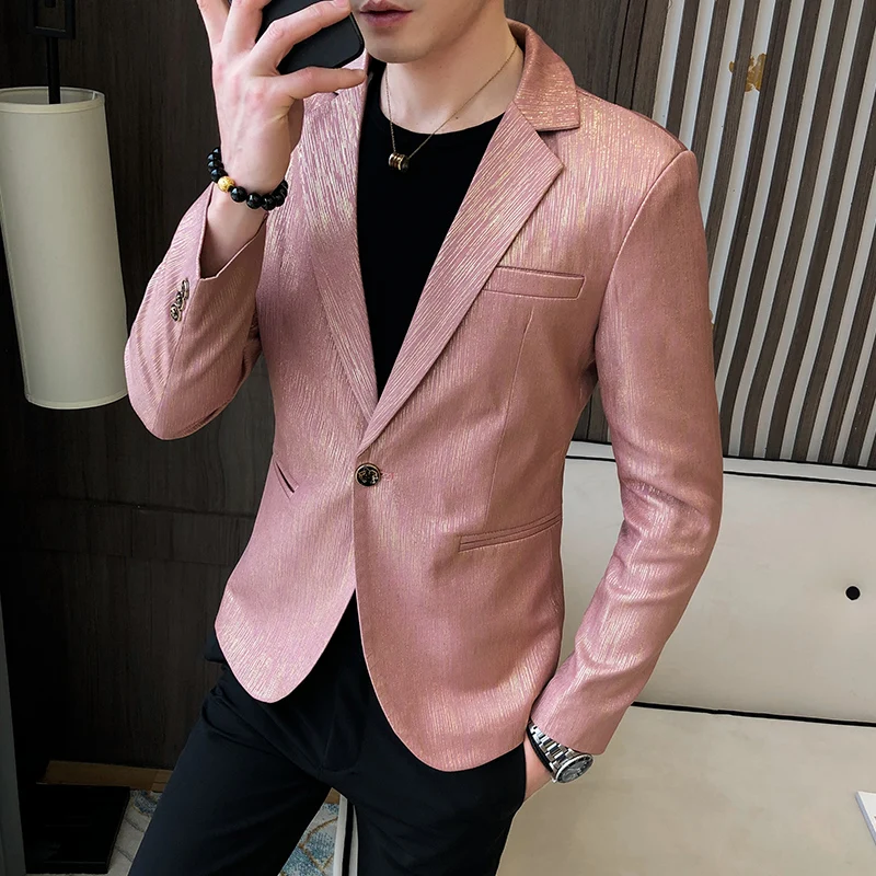 

Stylish Suit Blazer Jacket Men Slim Fit Suit Coat Dress Jacket Mens Blazer Vintage England Style Pink Men's Blazer Homme Mens
