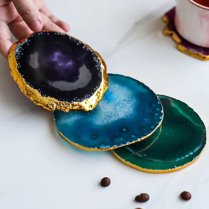 Скандинавский Инс натуральный агат хлопья Золотая Сторона черный ободок