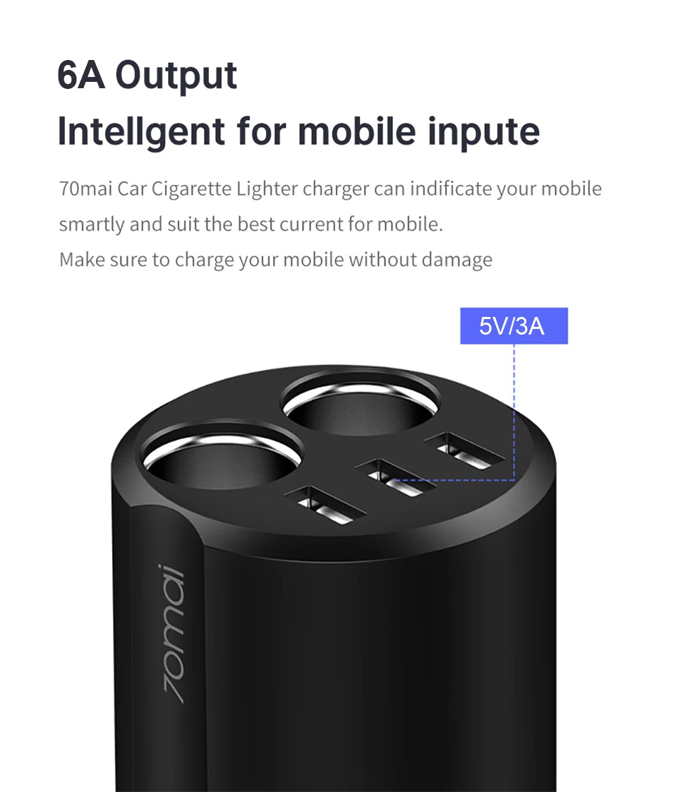 Xiaomi 70mai разветвитель прикуривателя 12V to 24V 4.8A прикуриватель автомобильный адаптер питания xiao mi 70 mai гнездо прикуривателя usb зарядка в авто