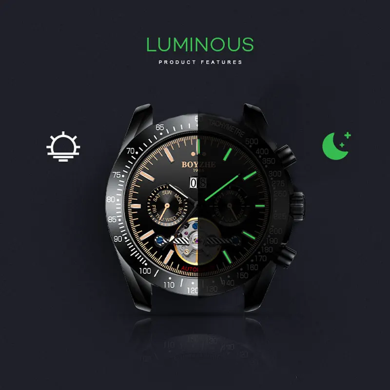 Часы BOYZHE Мужские механические Автоматические полые водонепроницаемые
