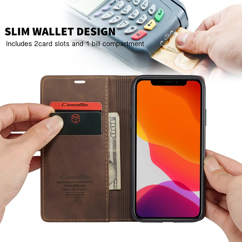 magnetic wallet phone case for iphone 11 pro max 6 6s 7 8 plus retro matte flip pu leather cover for iphone x 10 xr xs max cases free global shipping