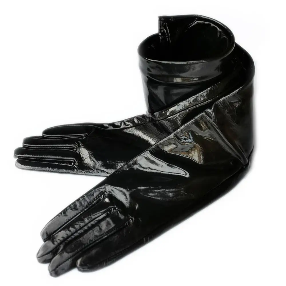 Women 75cm(29.5")Long Plain Super Long Top Shining Patent Leather Shoulder Opera Long Gloves