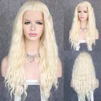 lvcheryl white blonde long loose curly synthetic lace front wigs for women heat resistant hair wigs free parting