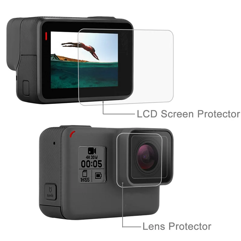 

New Tempered Glass Protector Cover Case For Go Pro Gopro Hero 5 6 7 Hero5 Hero6 Hero7 Camera Lens Cap LCD Screen Protective Film