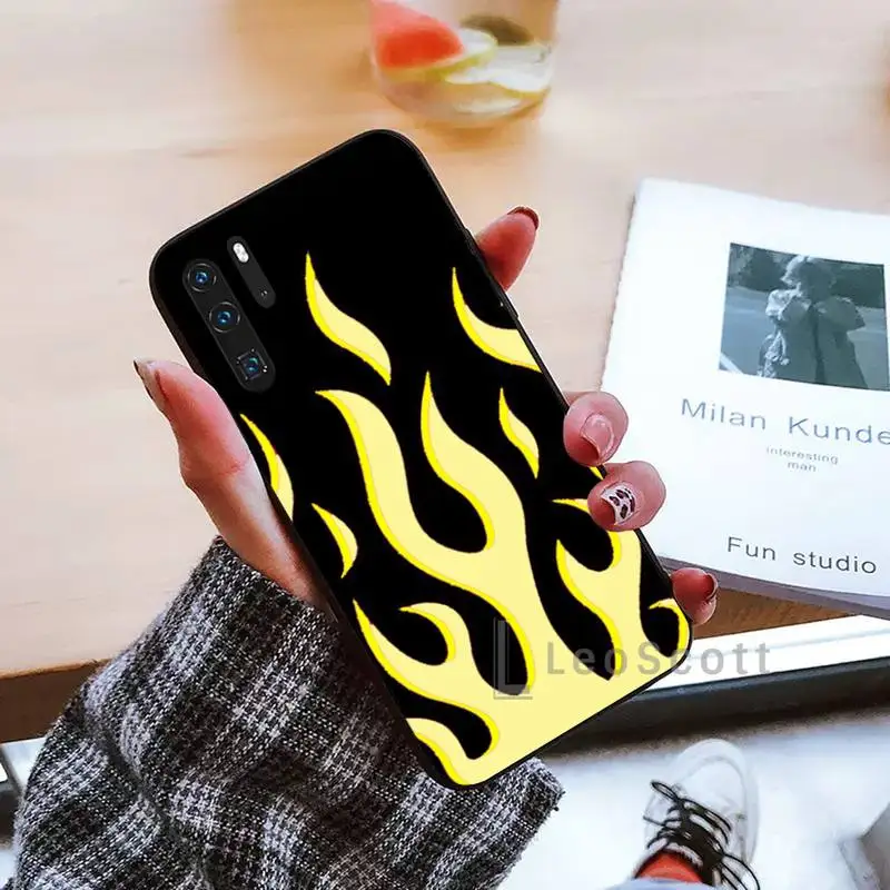 

Fashion Red Flames Fitted Phone Case black For Huawei honor Mate mate P 10 9X 10i 20 30 40 y7 lite pro p smart 2019