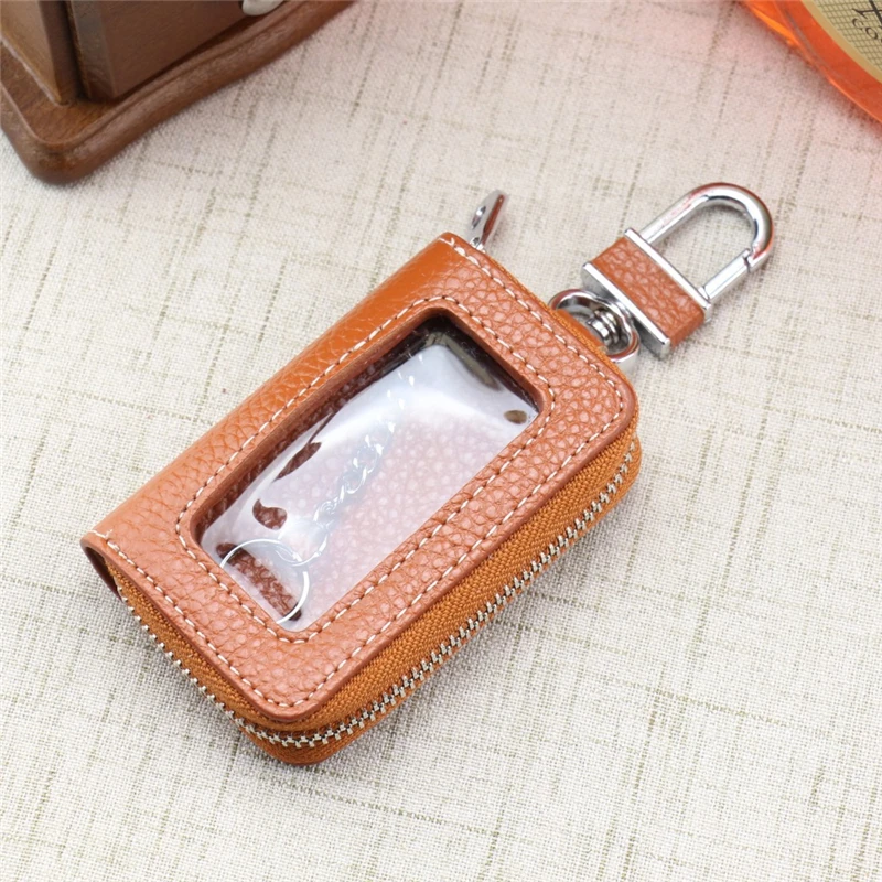 

Leather Zipper Square Home Car Key Holder Transparent Window Key Bag Case Wallet Key Chain Women Home Car Organizer