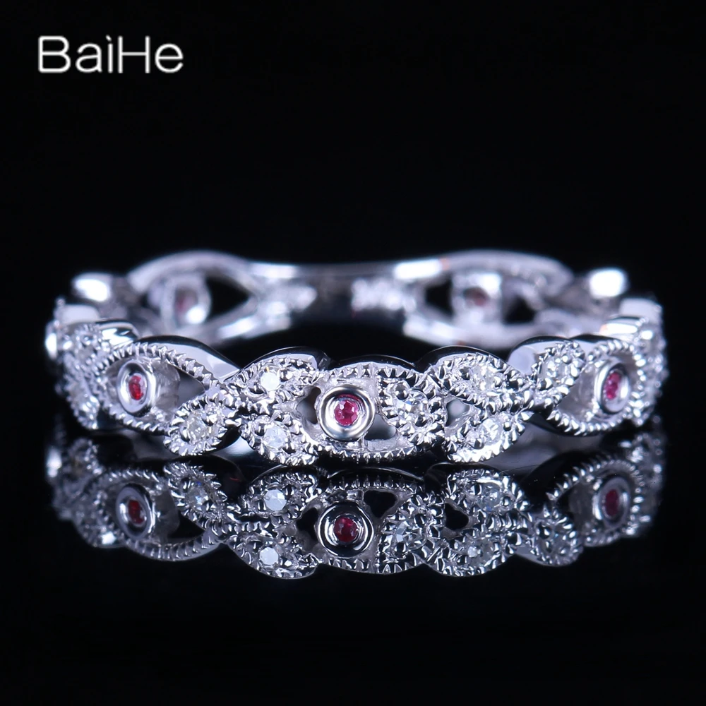

BAIHE Genuine Sterling Silver 925 Natural Diamond Ruby Ring Women Man Wedding Band Trendy Fine Jewelry Leaf Ring кольцо кольцa