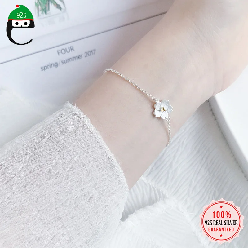Женский браслет из серебра 925 пробы с цветком|Гибкие и жесткие браслеты| |