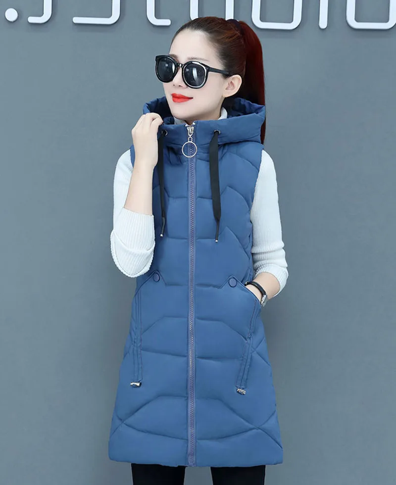 Осенне зимний жилет женский 2020 без рукавов куртка с капюшоном Теплый длинный
