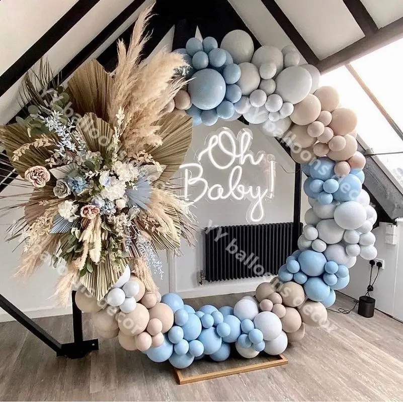 140 шт. Baby Shower Макарон синий серый ретро кожи Воздушные шары гирлянды арочный