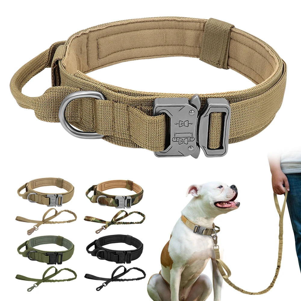 Durable Tactical Dog Collar Adjustable Nylon Military Dog Collar Leash For Medium Large Dogs German Shepherd Training Hunting