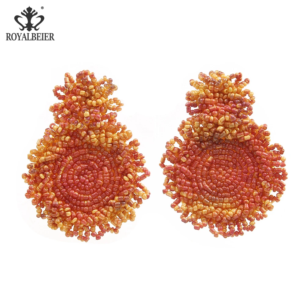 

Royalbeier New Women Vintage Gradient Color Circle Earrings Handwoven Bohemian Bead Drop Earrings Fashion Jewelry Bikini Charms