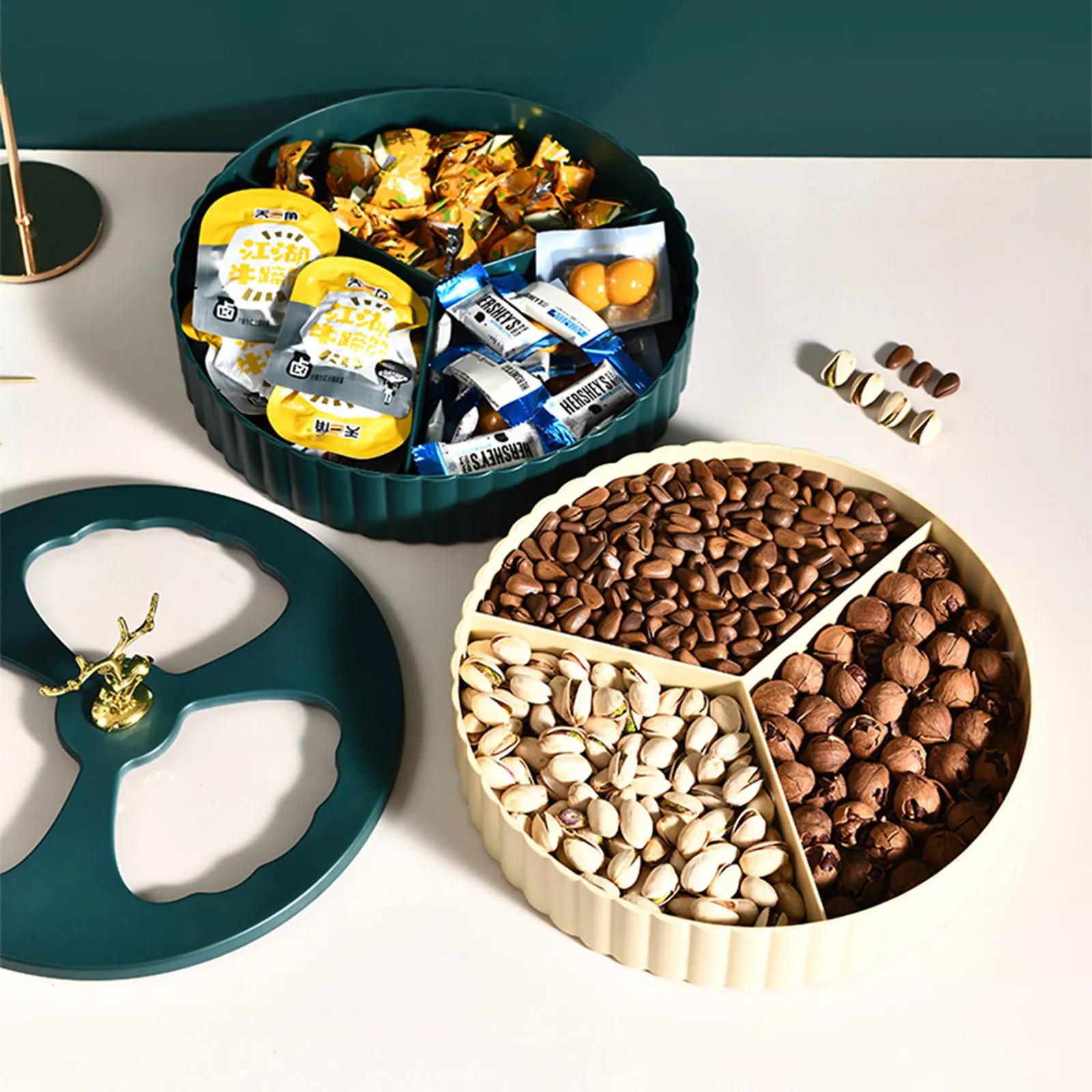 Luxury Dried Fruit Storage Box Creative Multi-layer Nut Tray Candy Elk Pattern Snack Plate | Дом и сад