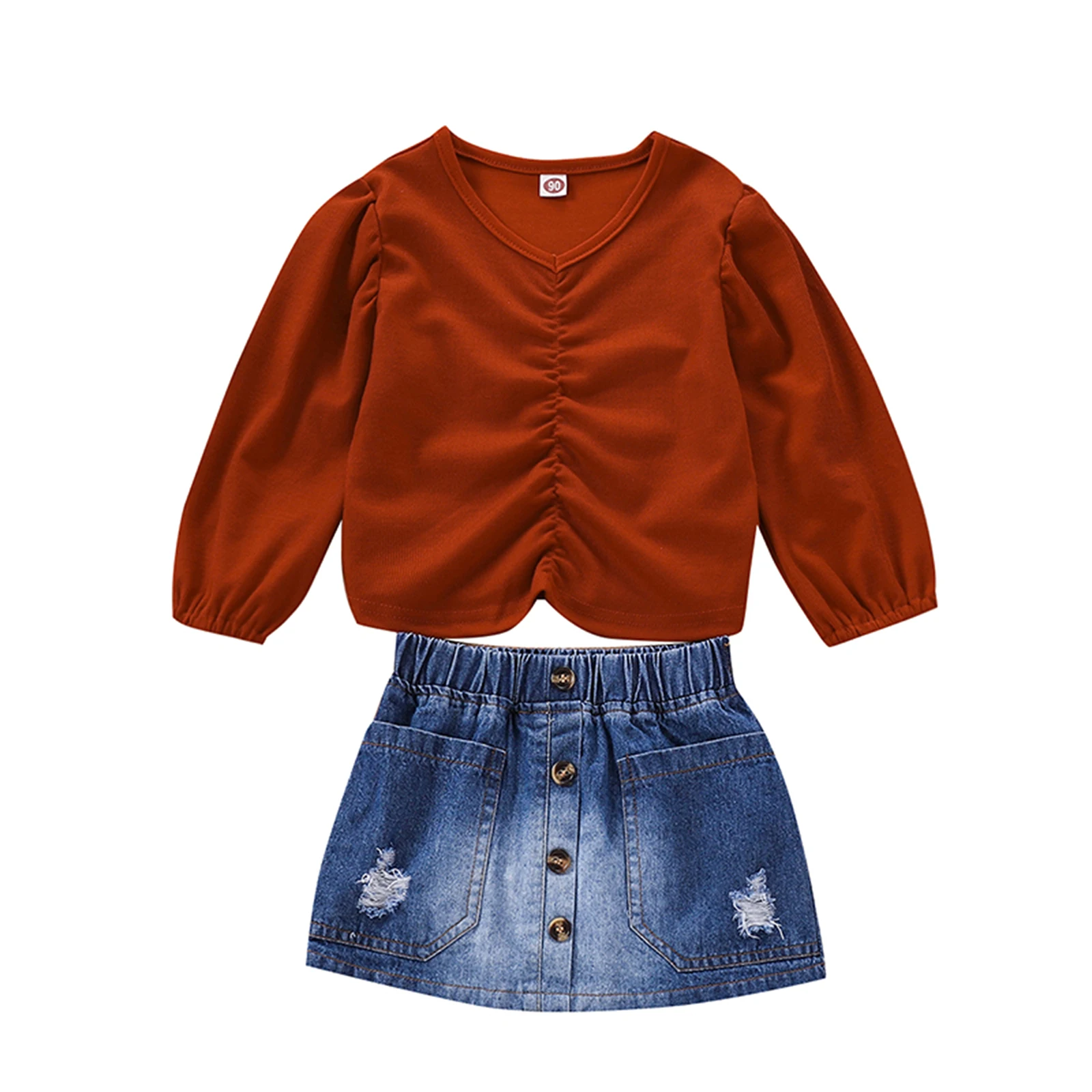 

Комплекты летней одежды из 2 предметов, прекрасная одежда для отдыха однотонные Цвет v-образным вырезом с длинными рукавами с оборками футбо...