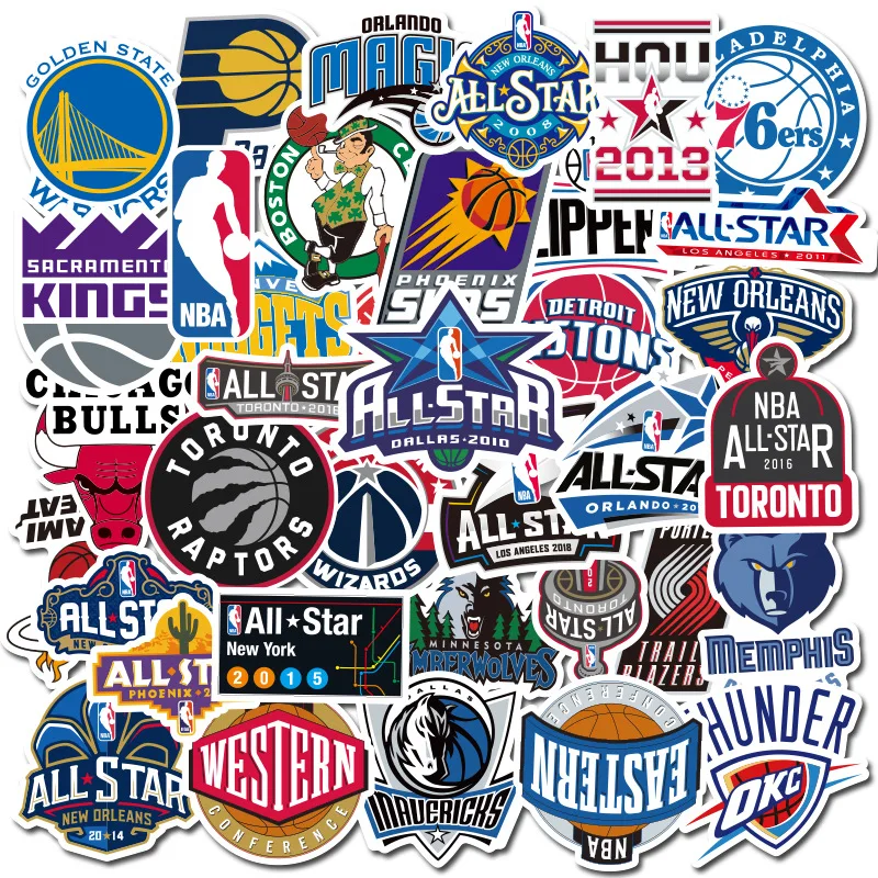

50Pcs Nba Team Logo Stickers Cartoon Graffiti Sticker Skateboard Notebook Backpack Pvc Waterproof Decals Child Toy Birthday Gift