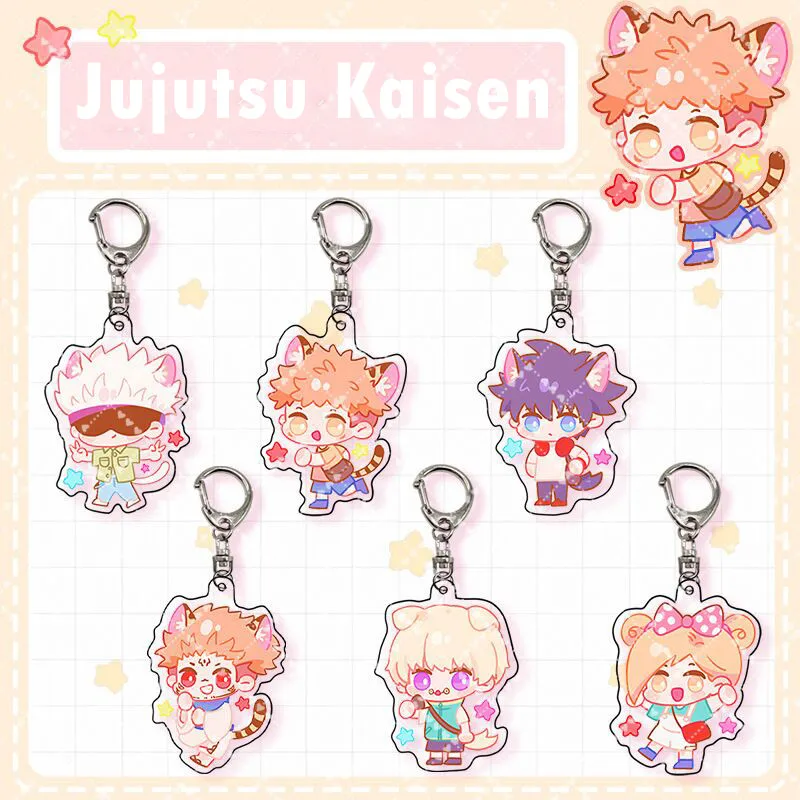 

Jujutsu кайсен Юдзи Itadori брелок футболка с забавным мультипликационным принтом «цифры акриловое кольцо для ключей держатель мешка с украшения...