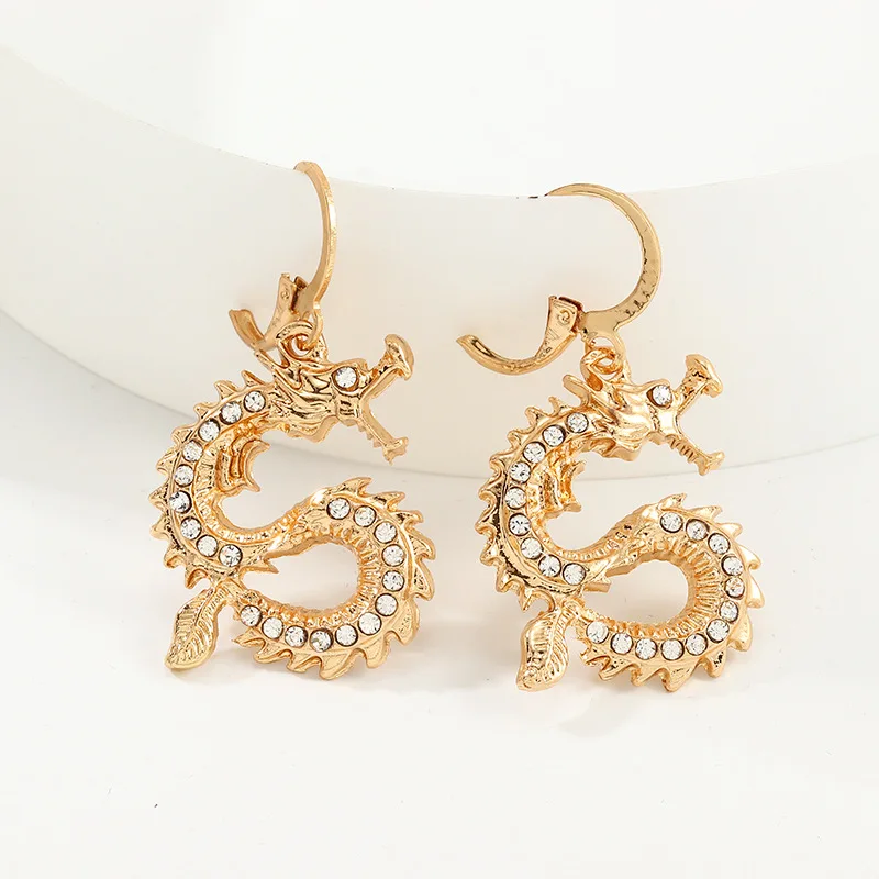 Personality Gold Alloy Dragon Earrings for Women Bohemian Chinese Style Big Hoop Earring Animal pendientes Charm Jewelry Gift | Украшения и