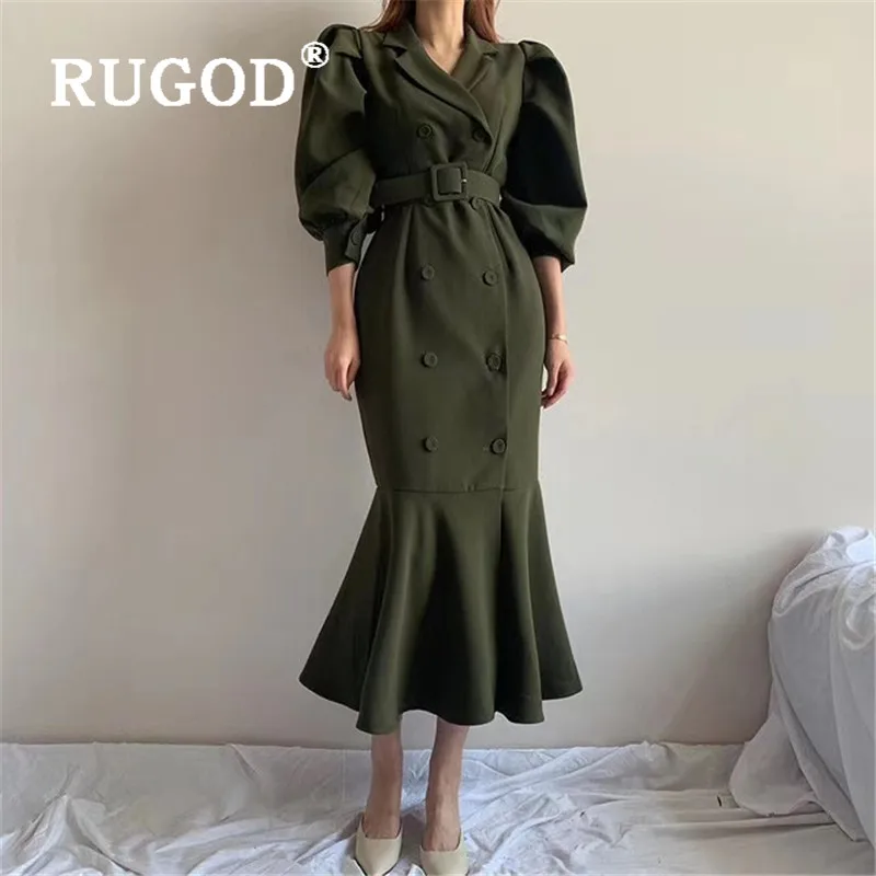 Женское платье с пышными рукавами RUGOD однотонное платье-макси в Корейском стиле