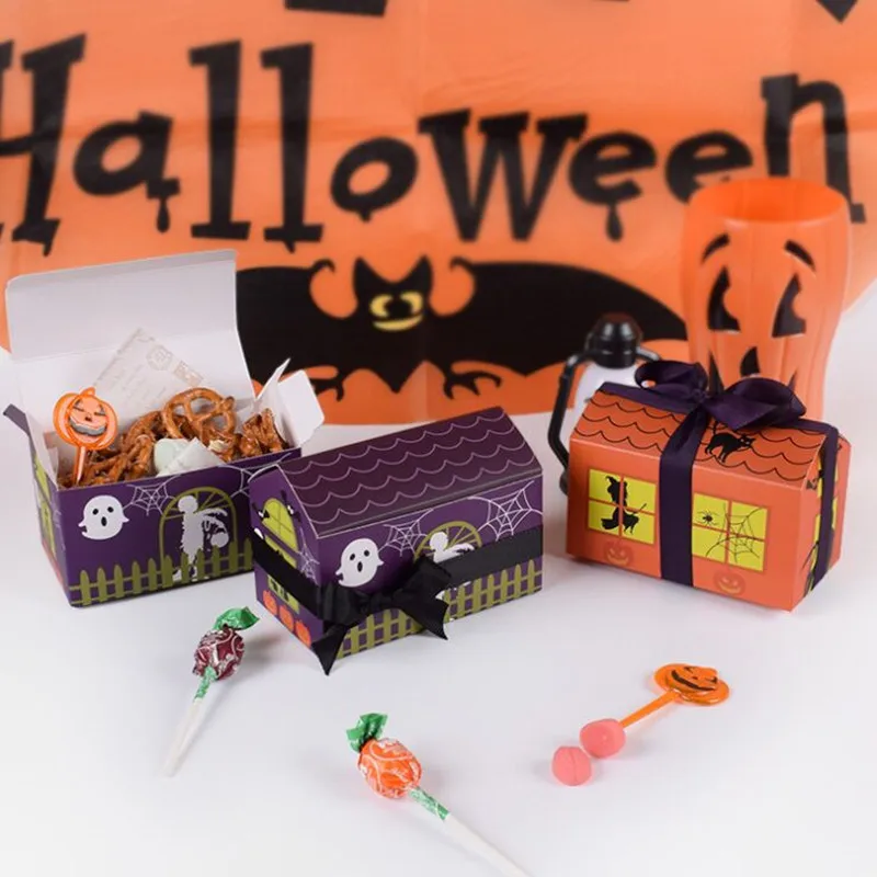 Hot sale new 10pcs orange /deep purple fashion Halloween horror house nougat candy box spot creative baking package | Дом и сад