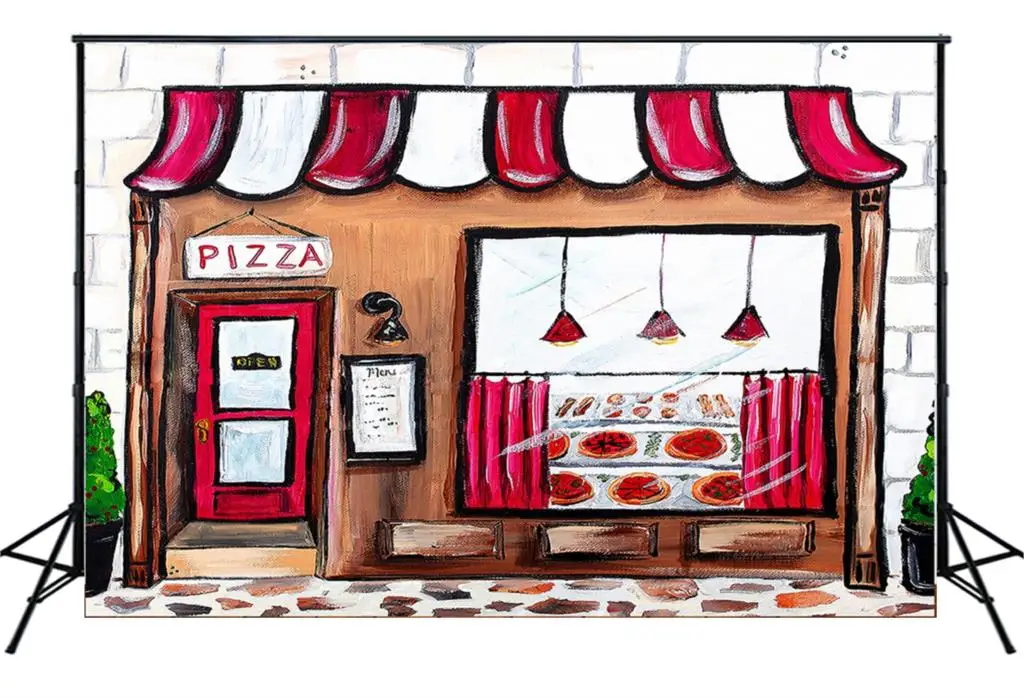 Фотофон HUAYI с изображением пиццы детский праздничный декор баннер день рождения