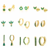 canner french bread green zircon earrings hoops 925 sterling silver fashionable zircon earrings for women jewelry gold pendiente