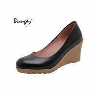 brangdy office wedge pumps european fashion woman round toe platform shoes spring 34 43 plus size 7cm high heels womens shoes