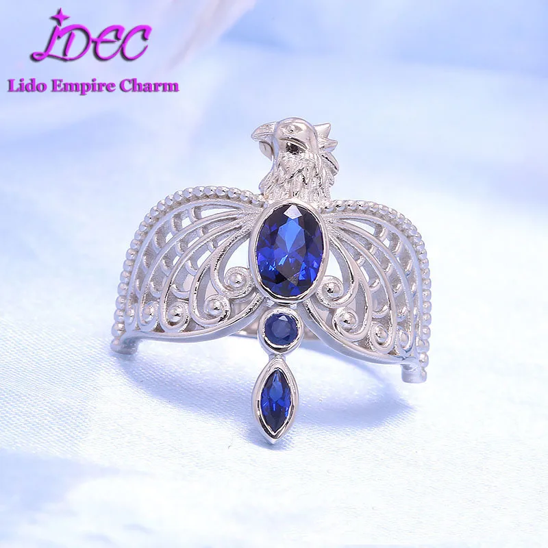 

1C Artificial Sapphire Ring Personality Fashion Eagle Rings For Lady/Man Real 925 Sterling Silver Anniversary Gift Jewelry