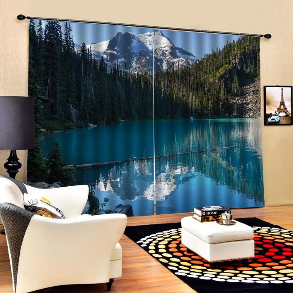 

Шторы с изображением голубого озера, зеркальные Роскошные светонепроницаемые 3D Оконные Занавески для гостиной, спальни, размер на заказ