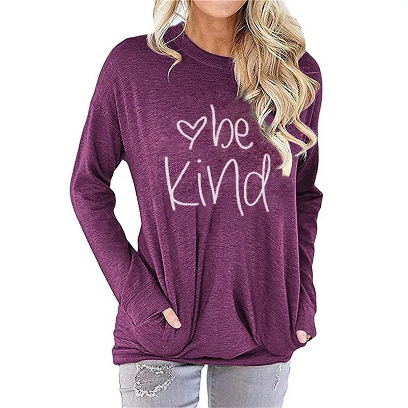 

BE KIND Letter Print Women Kpop Hoodies O-neck Long Sleeve Sweatshirt Harajuku Oversized Plus Size Pullover Ladies Winter Hoodie