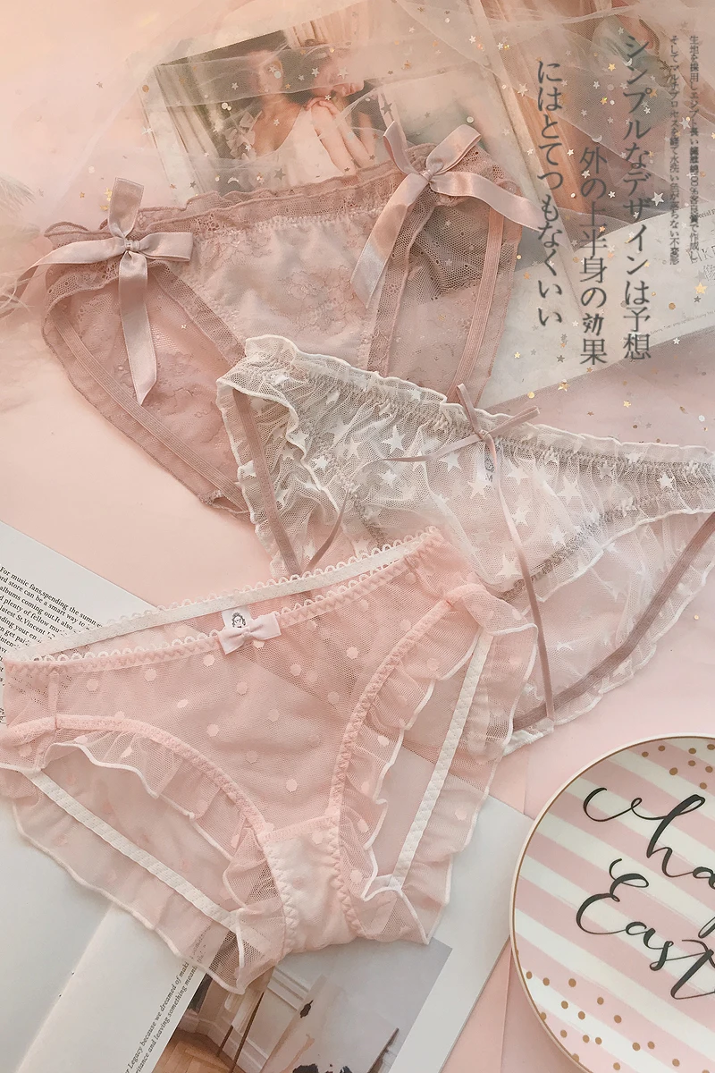 3 шт. милые Лолиты Kawaii сексуальные Мягкие сетчатые пряжа средней талии кружевные трусики милое нижнее белье принцессы хлопковые трусики с рюшами
