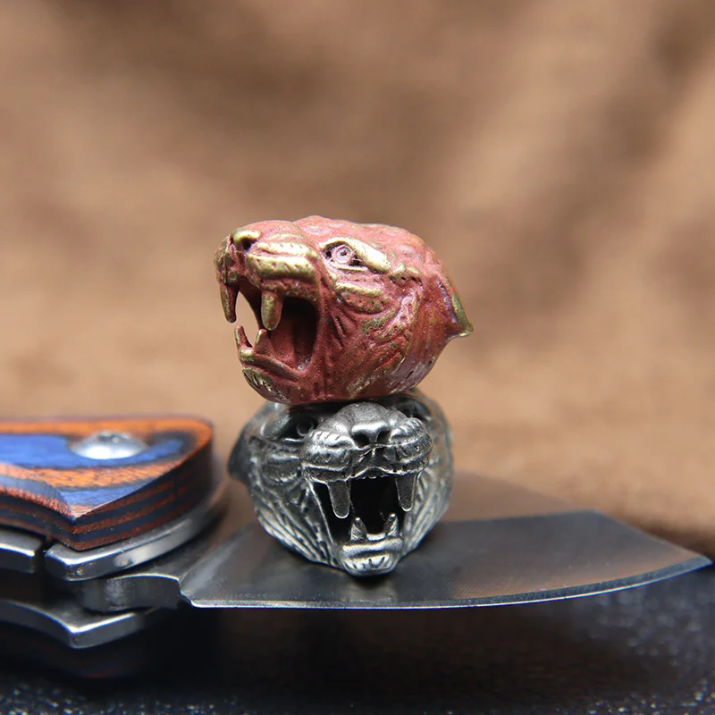 

Cute Sharp Teeth Tiger Head Brass Knife Beads Lanyard Pendant EDC Outdoor Paracord Hanging Jewelry Dagger DIY Charms Accessories