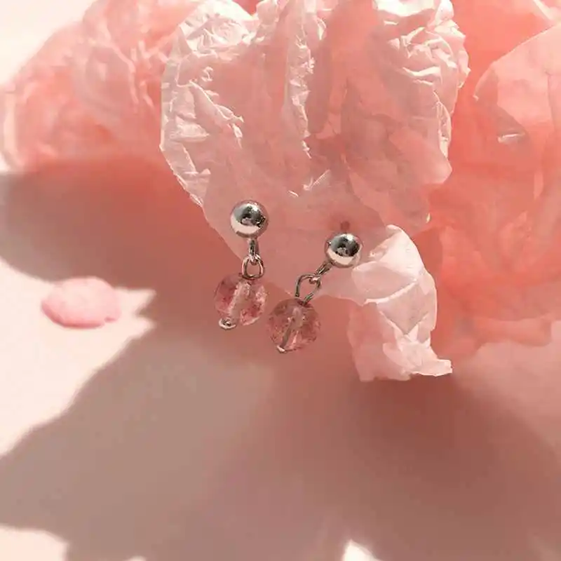 Ruifan розовый натуральный камень клубника кварц женские серёжки из настоящего 925