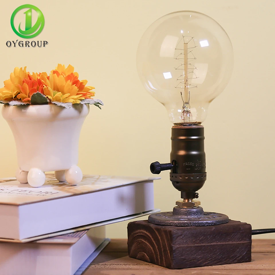 

OYGROUP Table Lamp 110V Retro Wood Table Lamp E26 Socket Vintage Desk Lamp Base Holder EU Plug Bedside Lamp Decor