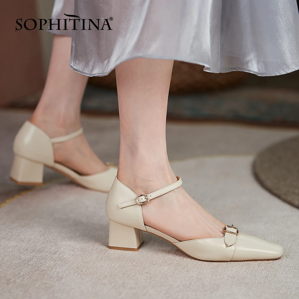

SOPHITINA модные женские туфли-лодочки; Простые туфли-лодочки однотонная Цвет ремень с пряжкой, круглый носок женская обувь повседневная обувь ...